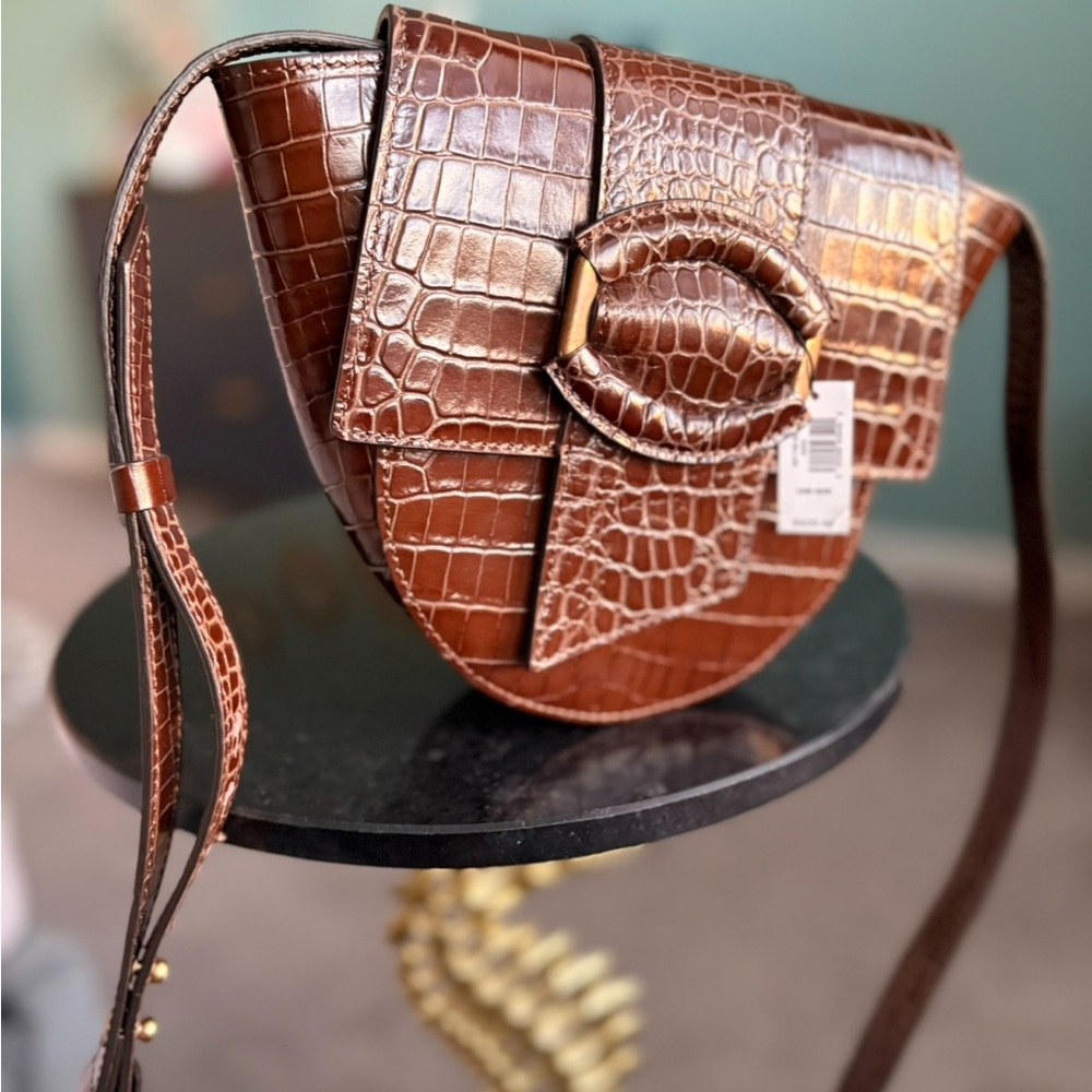 NEW Banana Republic MINI GIA CROSSBODY BAG Embossed Crocodile Brown Color
